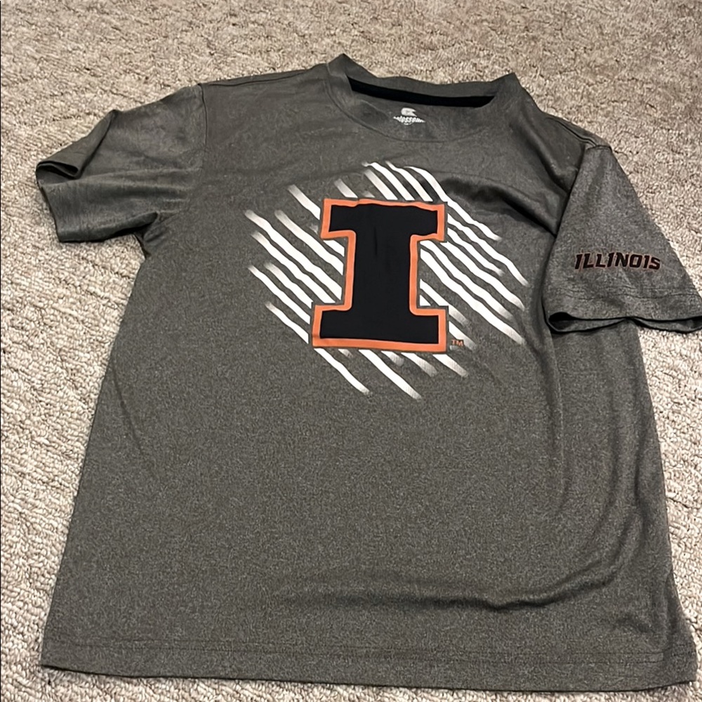 Illinois Youth L Short-Sleeve Logo Performance Tee Gray, Navy, White & Orange